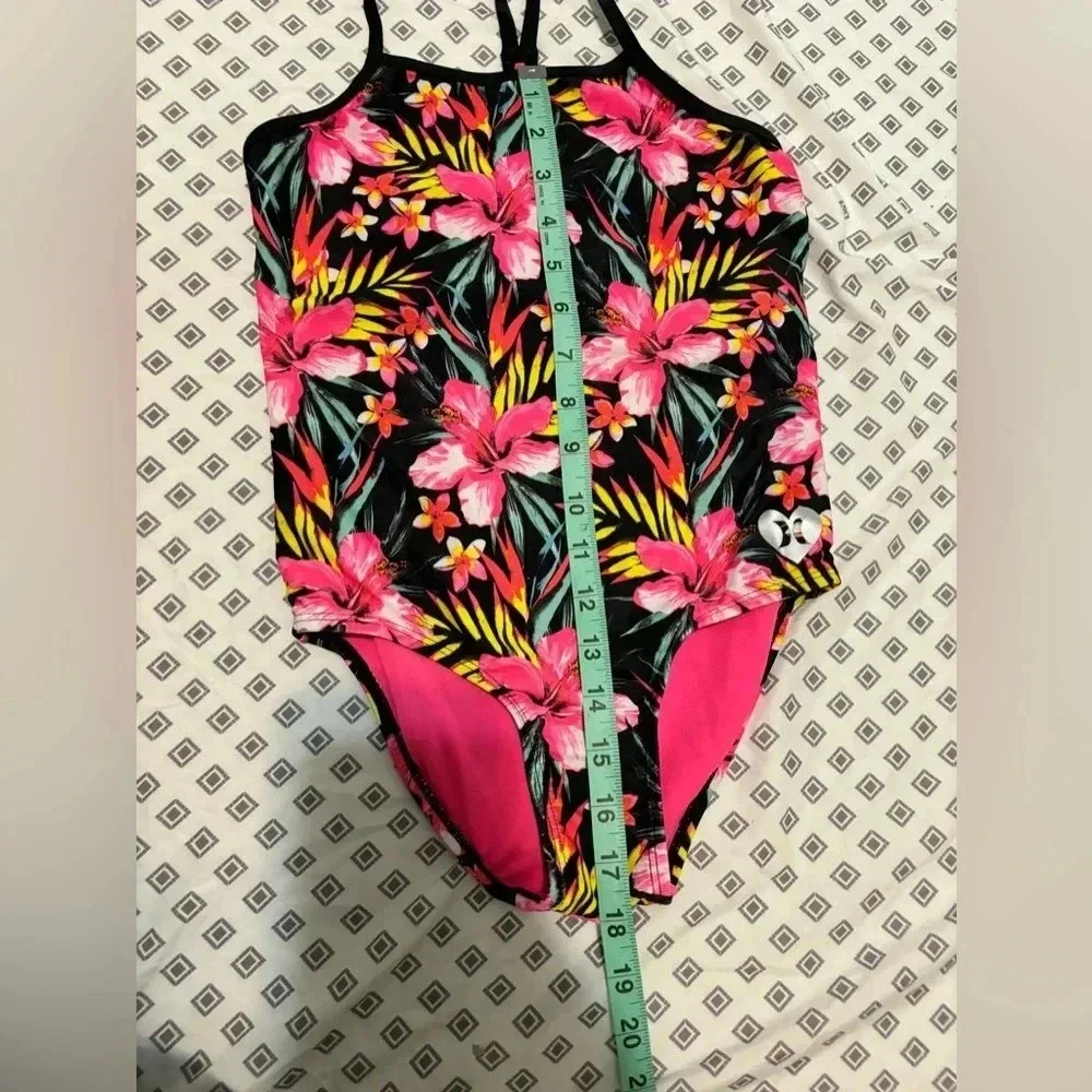 HURLEY Girl’s Tropical One Piece Racerback Swimsuit / Size: 7/8